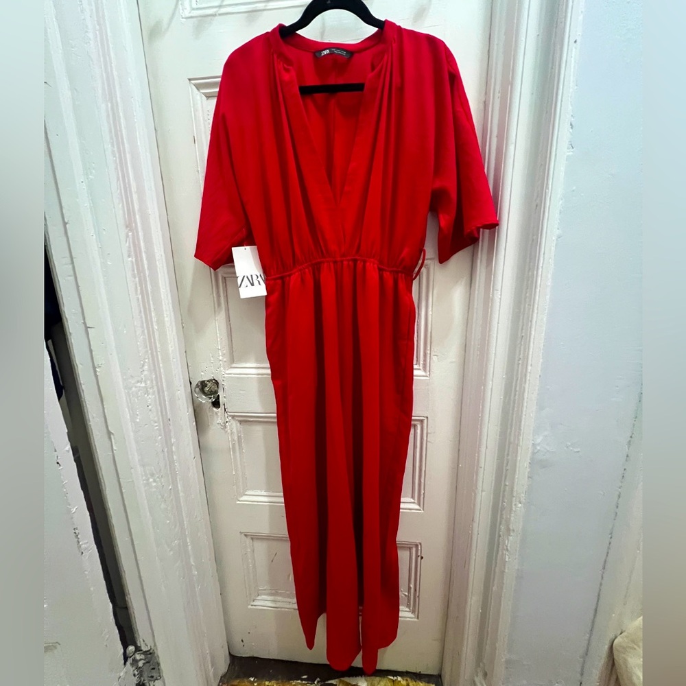 NWT Zara Red Jumpsuit *Belt is missing*